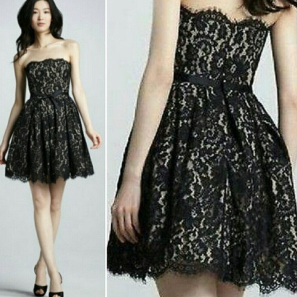 Robert Rodriguez Black Lace Strapless Party Dress